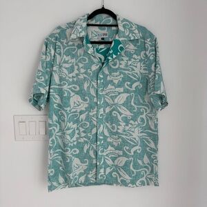 Blue Opihi Aloha Hawaiian Casual Shirt Floral Men’s Medium